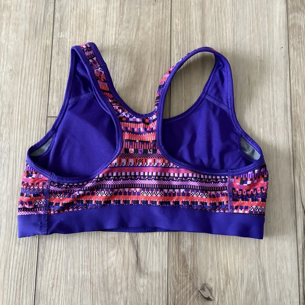Nike Pro Dri Fit Sports Bra Womens Medium M Aztec‎ Purple Swoosh Removable Pads